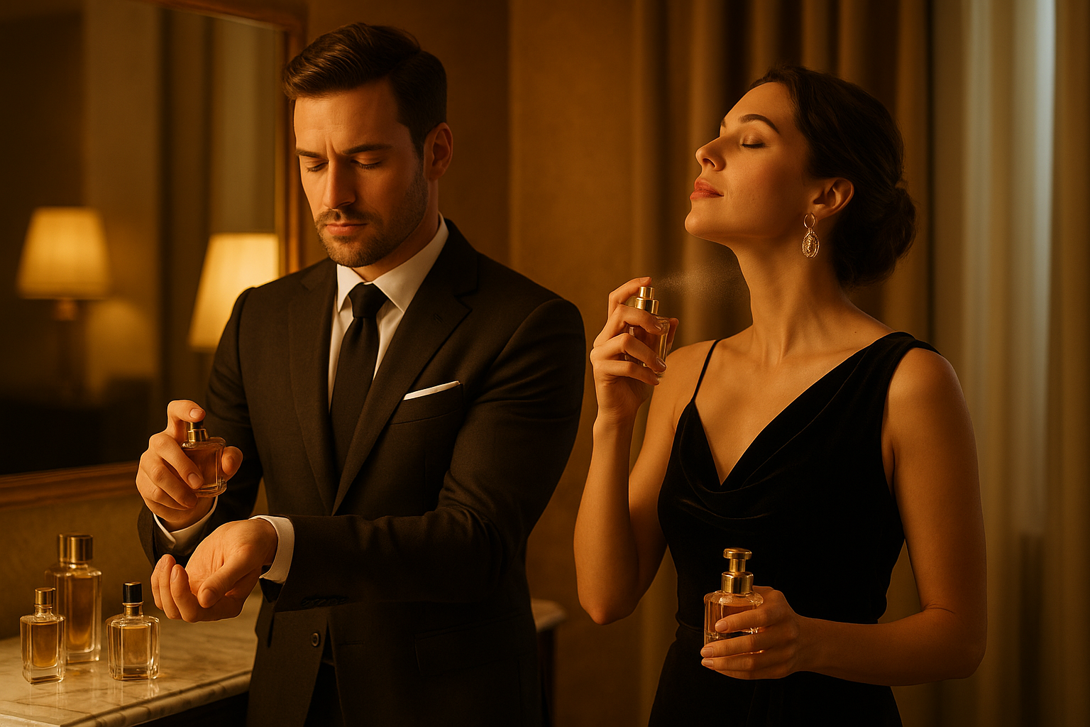 men and women using perfume